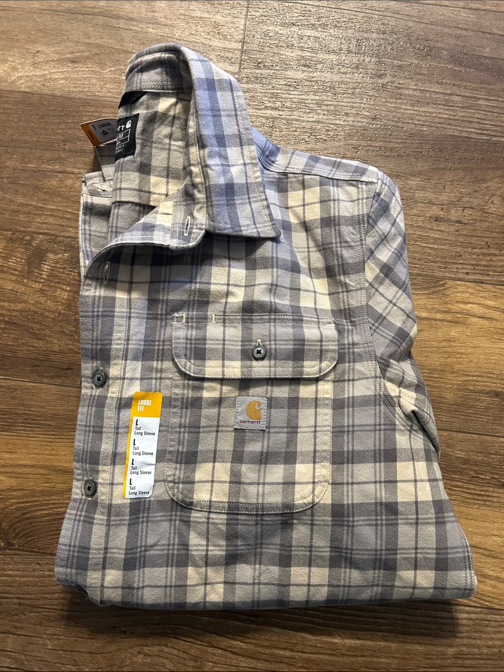 Carhartt Plaid Button-Down Shirt in Gray and Cream- Large Tall